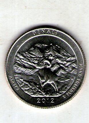 Сша 1⁄4 долларов, 2012 национальный парк денали медь с медно-никелевым покрытием, 5.67g, ø 24.26mm no539