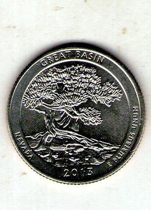 Сша 1⁄4 долларов, 2013 национальный парк грейт-бейсин медь с медно-никелевым покрытием, 5.67g, ø 24.26m no521
