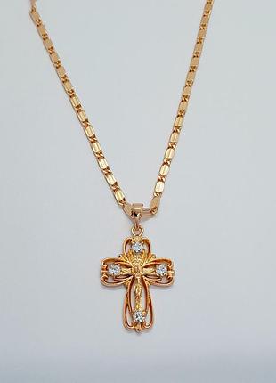 Крестик на цепочке 50см, медзолото xuping 18k.