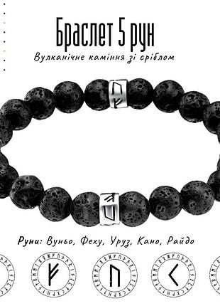Браслет із рунами феху, уруз, вуньйо, кано, райдо зі срібла, 19 см