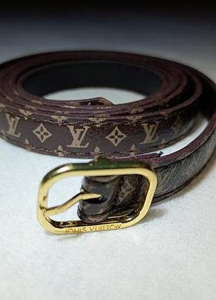 Жіночий тонкий класичний ремінь louis vuitton, довжина 119 см, ширина 1.2 см,у класичному коричневому кольорі monogram.