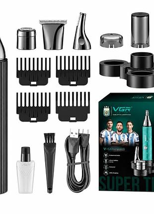 Тример для носа и ушей vgr v-630 шейвер на аккумуляторе led-индикатор зарядки 4 насадки черный