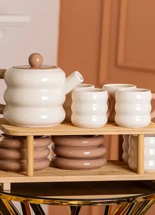Чайний сервіз donut порцеляновий на 6 персон, бежевий