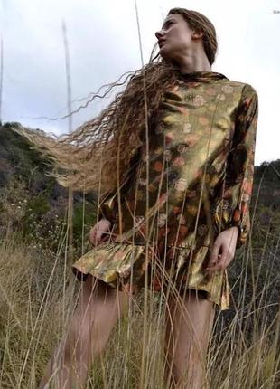 Міні сукня zara з металевим квітковим принтом