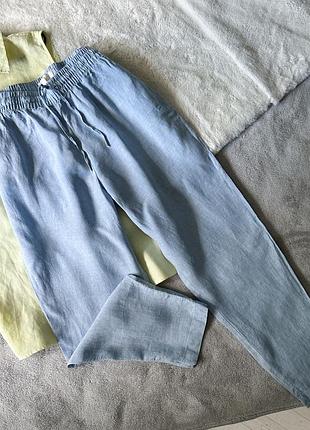 Голубые льняные брюки h&amp;m