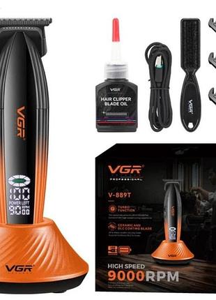 Машинка для стрижки vgr v-889t led дисплей аккумулятор 9000 об/мин керамические лезвия 3 насадки 1-3 мм оранжевая