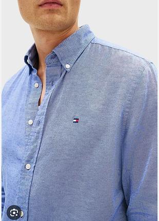 Мужская хлопковая рубашка с добавлением льна tommy hilfiger