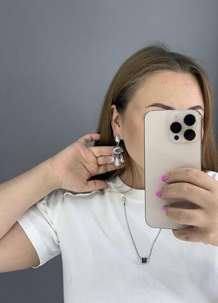 Сережки «око» сріблясті блакитний зрачок гвоздики