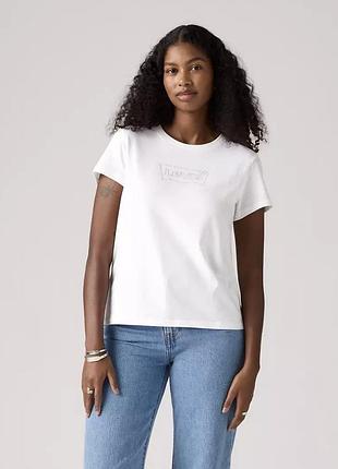 Футболка levi's perfect t-shirt біла xxl з логотипом стрази