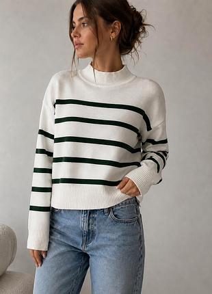 Светр primark xs білий у темно-зелену смужку  джемпер