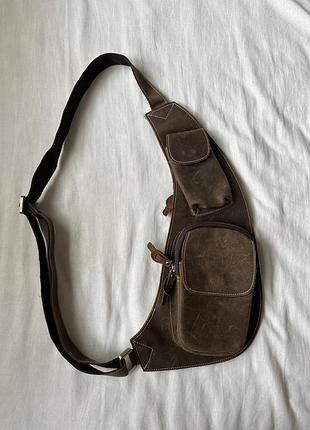 Чоловічий шкіряний рюкзак на моношлейці tiding leather, крос-боді ( crazy horse )
