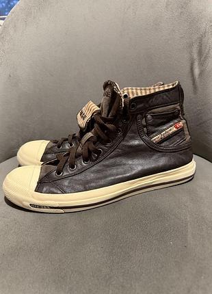 Коричневые высокие кожаные кеды diesel magnete exposure high 43-44 p