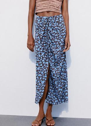 Класна натуральна легка спідниця міді zara
