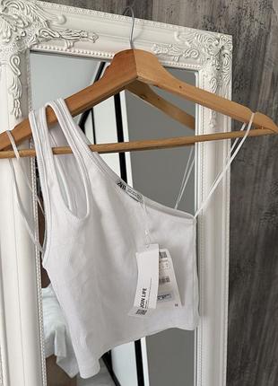 Білий асиметричний топ zara у рубчик топ асиметрий топ у рубчик топ zara s