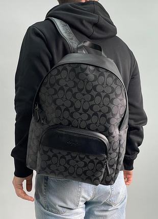 Мужской кожаный рюкзак coach black houston signature large backpack