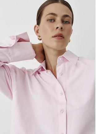 Ніжно рожева поплінова сорочка h&m 100% бавовна розмір s можна м вільного крою оверсайз