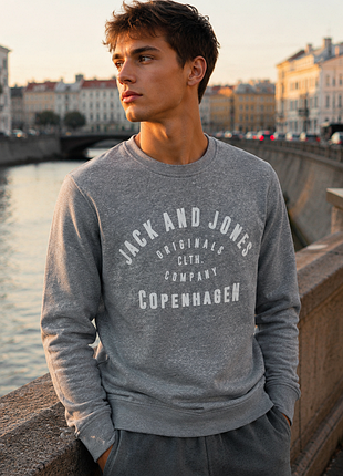 Практичный мужской свитшот серого цвета jack & jones originals, молниеносная отправка