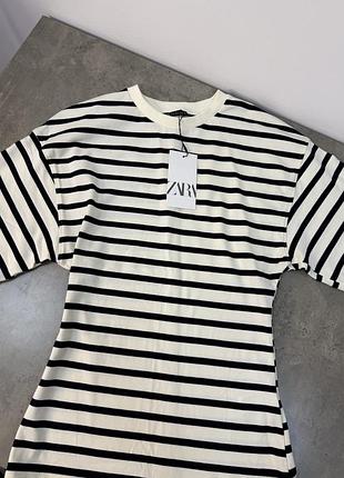 Женская приталенная удлиненная плотная футболка тельняшка zara кофта зара