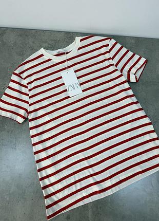 Женская базовая футболка в красную полоску zara тельняшка зара