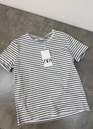 Женская базовая хлопковая футболка в тонкую полоску zara тельняшка зара