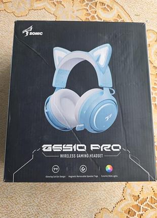 Наушники somic cat ear, беспроводная игровая гарнитура 2.4g/bluetooth для pps5, ps4, пк с rgb-подсветкой и выдвижным микрофоном, gs510 pro