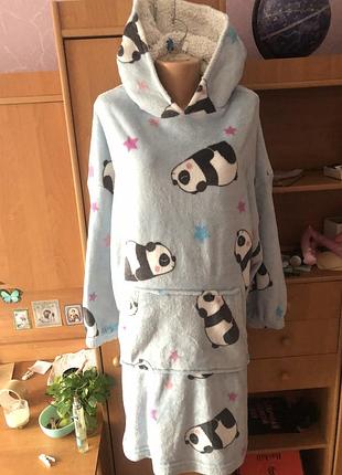 Меховушка, плюшева туника, кофта, худи, 2-3xl, панда, слип, пижама. fortnite.