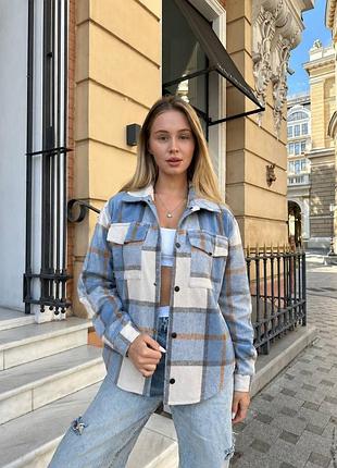 Кашемірова тепла оверсайз сорочка в клітинку картата на кнопках
