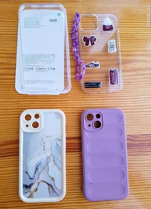 Бампер чехол айфон iphone 14 pro силикон прозрачный наклейки, фиолетовый, бежевый