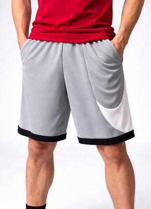 Чоловічі спортивні шорти nike dri-fit чорні/сірі з великим swoosh літні для баскетболу та тренувань,чорні в сітку,графіт
