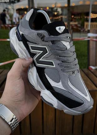 Кроссовки new balance 9060, серые с черным (замша, сетка)