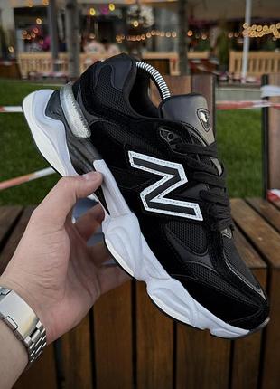 Кроссовки мужские new balance 9060, черно белые (замша, сетка)