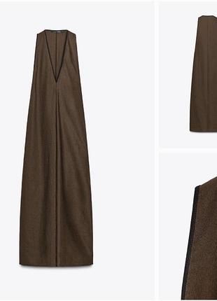 Zara zw collection стильна сукня-сарафан максі із сумішевого льону. шикарний колір і якість.