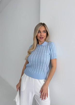 Футболка поло ажурна в'язка ❤️❤️ літня футболка поло