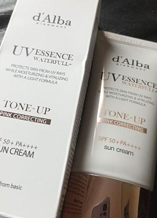 Conцезащитная эссенция d'alba uv essence waterfull tone-up pink correcting sun cream spf50+/pa++++