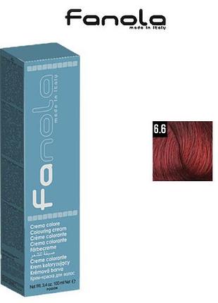 Крем-фарба для волосся fanola № 6.6 dark red blonde темно-русявий червоний, 100мл