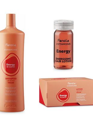 Набір проти випадіння волосся fanola vitamins energy шампунь 1000 мл, ампули 10*12