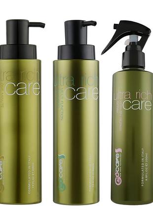 Догляд для пошкодженого й ослабленого волосся clever cosmetics ultra rich care шампунь 400 мл, маска 400 мл, сироватка 250 мл.
