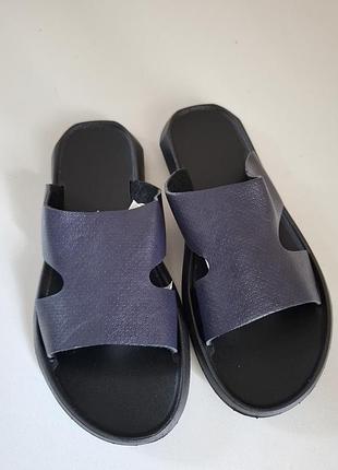 Шлепанцы унисекс df-shoes синие прессованная кожа