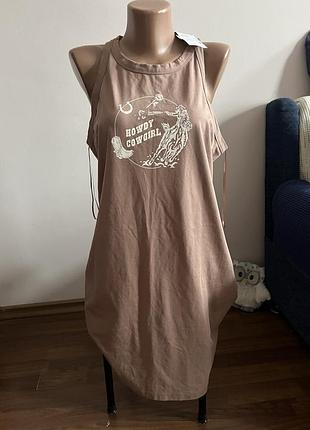 Нове трикотажне плаття шоколадного кольору. primark, xl, бавовна