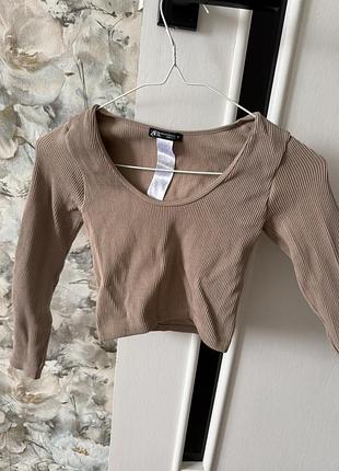 Базовий кроп-лонгслів zara в рубчик