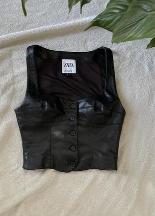 Трендовий шкіряний топ-жилет zara / корсетний жилет з екошкіри зара