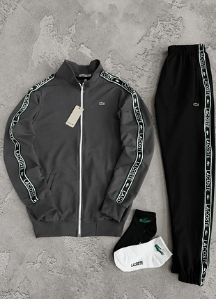 Костюм спортивний чоловічий сірий lacoste grey! спортивный костюм мужской серый lacoste! костюм спортивный мужской серый! материал двухнитка!