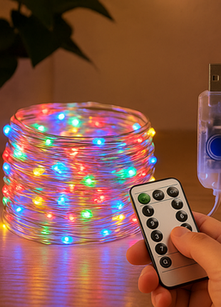 Світлодіодна гірлянда "роса" lu988multi з usb і пультом керування 400 led 40 м мульти