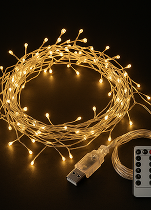 Світлодіодна декоративна гірлянда «мішура» 100 led 3 м usb та пультом керування lu995 теплий білий