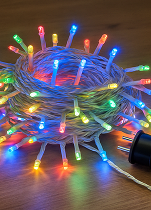 Світлодіодна гірлянда на 100 led 10 м білий дріт 220v lu990multi мульти