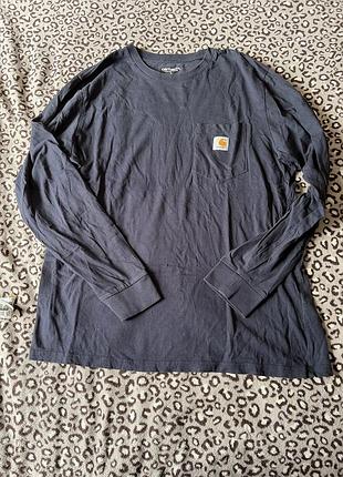 Carhartt чоловіча футболка з довгим рукавом темно синього кольору з карманом на груді