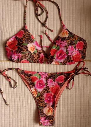 Купальник раздельный в цветы white fox swim, бюст l/трусики m