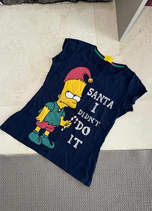 Футболка домашня піжамна бавовняні бавовна новорічна різдвяна simpson сімпсони новогодняя домашняя пижамная хлопковая