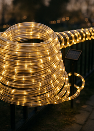 Декоративна світлоідодна "трубка" 10 м 200 led на сонячній батареї lu994multi теплий білий