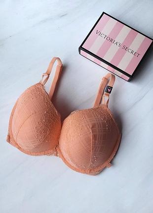 Бюстгальтер жіночий з пуш-апом і мереживом victoria's secret кораловий 75d
